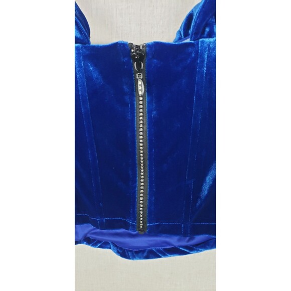 Line And Dot Velvet Corset Top M Bustier Blue Fairycore Whimsygoth Regencycore - Picture 4 of 7